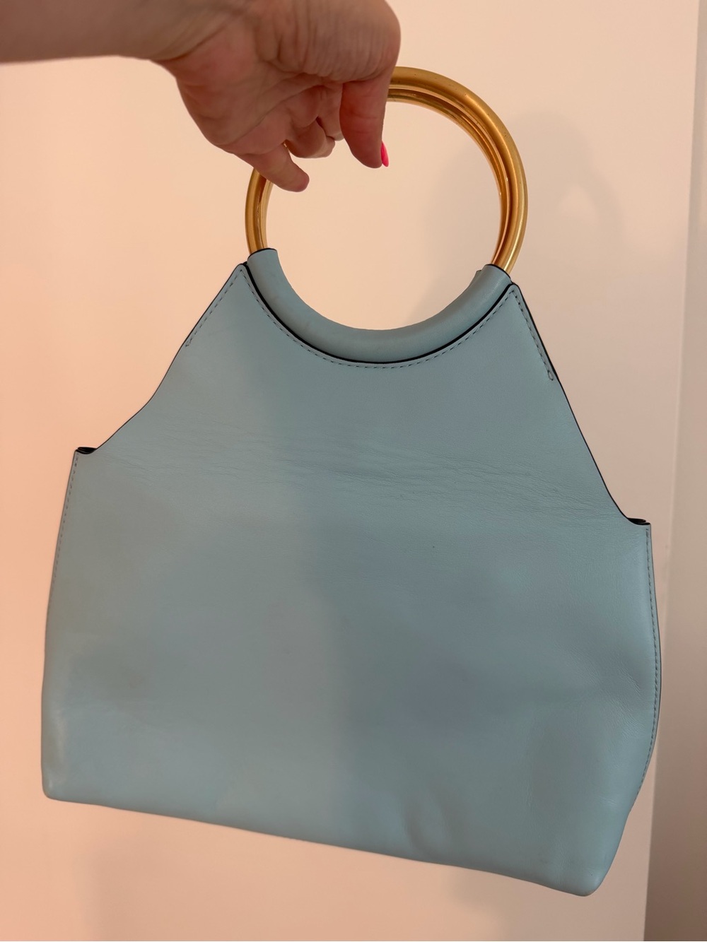Elegant Light Blue Leather-like Tote with Gold Ring Handles